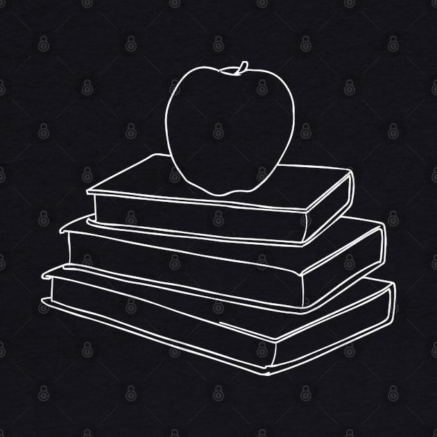 Apple on Book Stack - Red Apple & White Books Line Art by Tilila